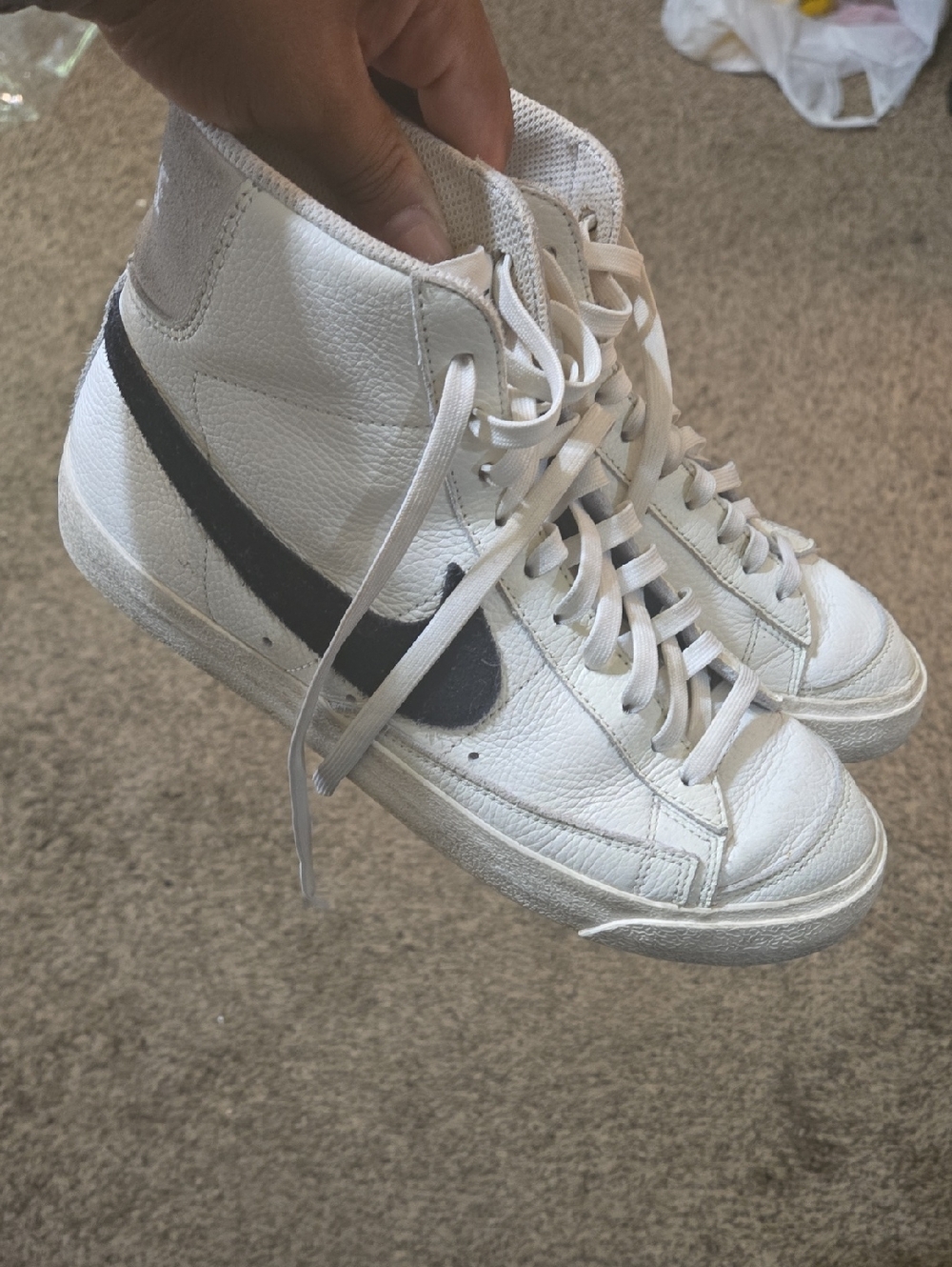 Nike White High-Top Blazers with Black Swoosh Accent